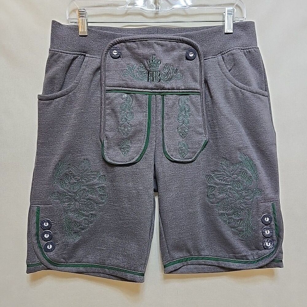 HOFBRÄHAUS MÜNCHEN Sweat shorts Gray Green Embroidered Size M Comfort